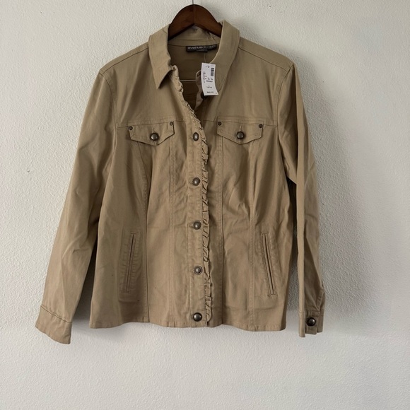 Avenue Tan Ruffle Button Front Trucker Jacket Size 14 16 Grunge Street Style - Picture 14 of 14